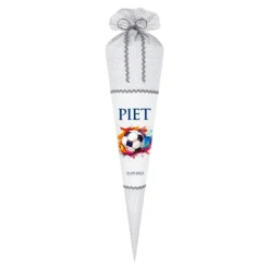 Schultüte Fußball Stoff Grau Junge Sport Fußballspieler Personalisiert Wunschname Einschulungstüte Einschulungsdatum 70 cm | Optional mit Füllkissen und Spitzenschutz