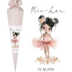 Schultüte Mädchen Ballerina Personalisiert Schultüte Stoff Ballett Zuckertüte Mädchen Schultüte Einschulung Stoff Tänzerin Schultüte