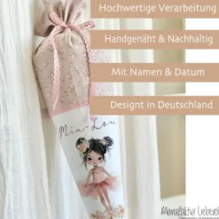 Schultüte Mädchen Ballerina Personalisiert Schultüte Stoff Ballett Zuckertüte Mädchen Schultüte Einschulung Stoff Tänzerin Schultüte