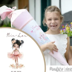 Schultüte Mädchen Ballerina Personalisiert Schultüte Stoff Ballett Zuckertüte Mädchen Schultüte Einschulung Stoff Tänzerin Schultüte