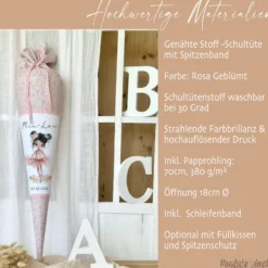 Schultüte Mädchen Ballerina Personalisiert Schultüte Stoff Ballett Zuckertüte Mädchen Schultüte Einschulung Stoff Tänzerin Schultüte