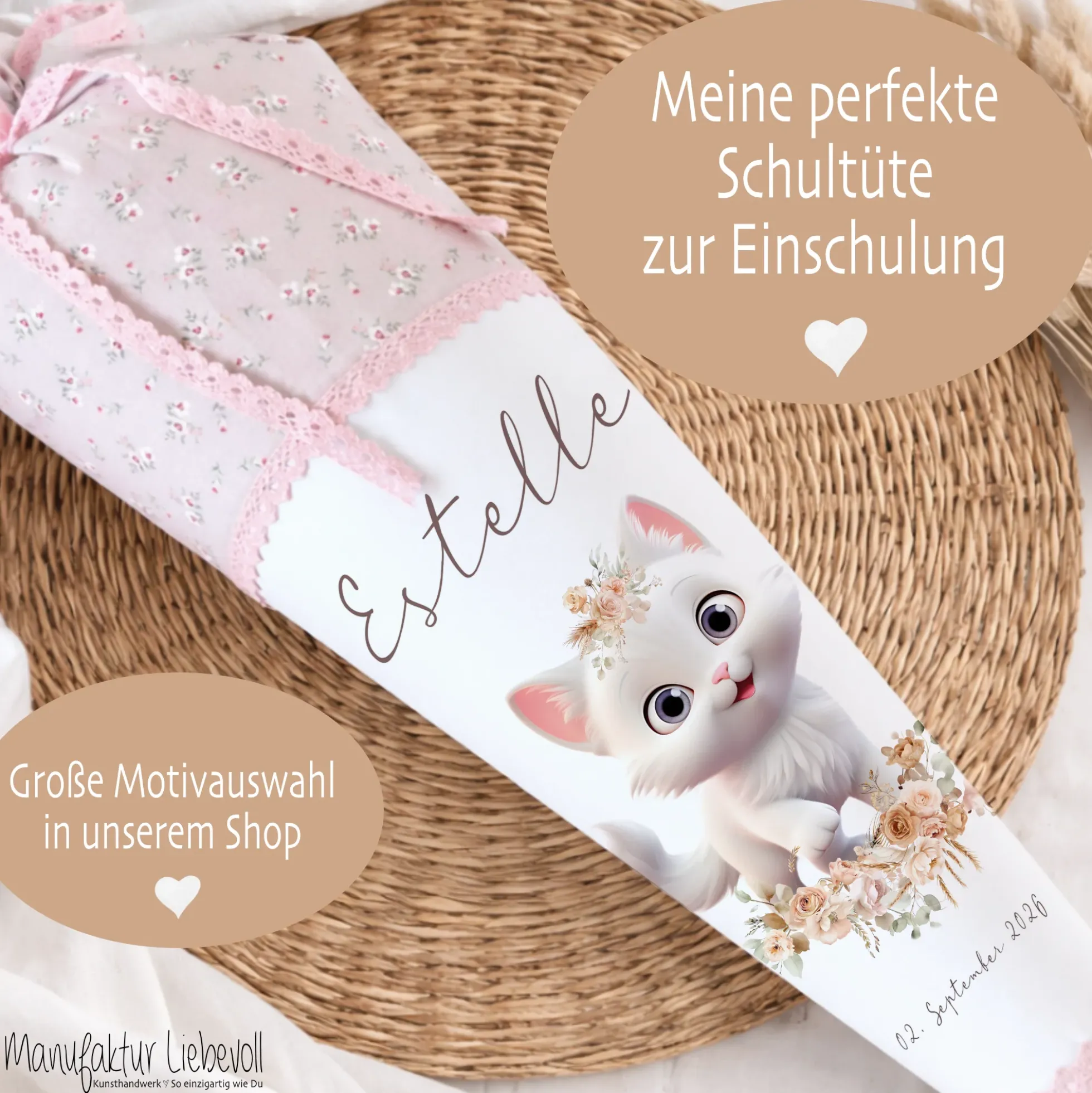 Schultüte Mädchen Personalisiert Schultüte Stoff Katze Zuckertüte Mädchen Schultüte Einschulung