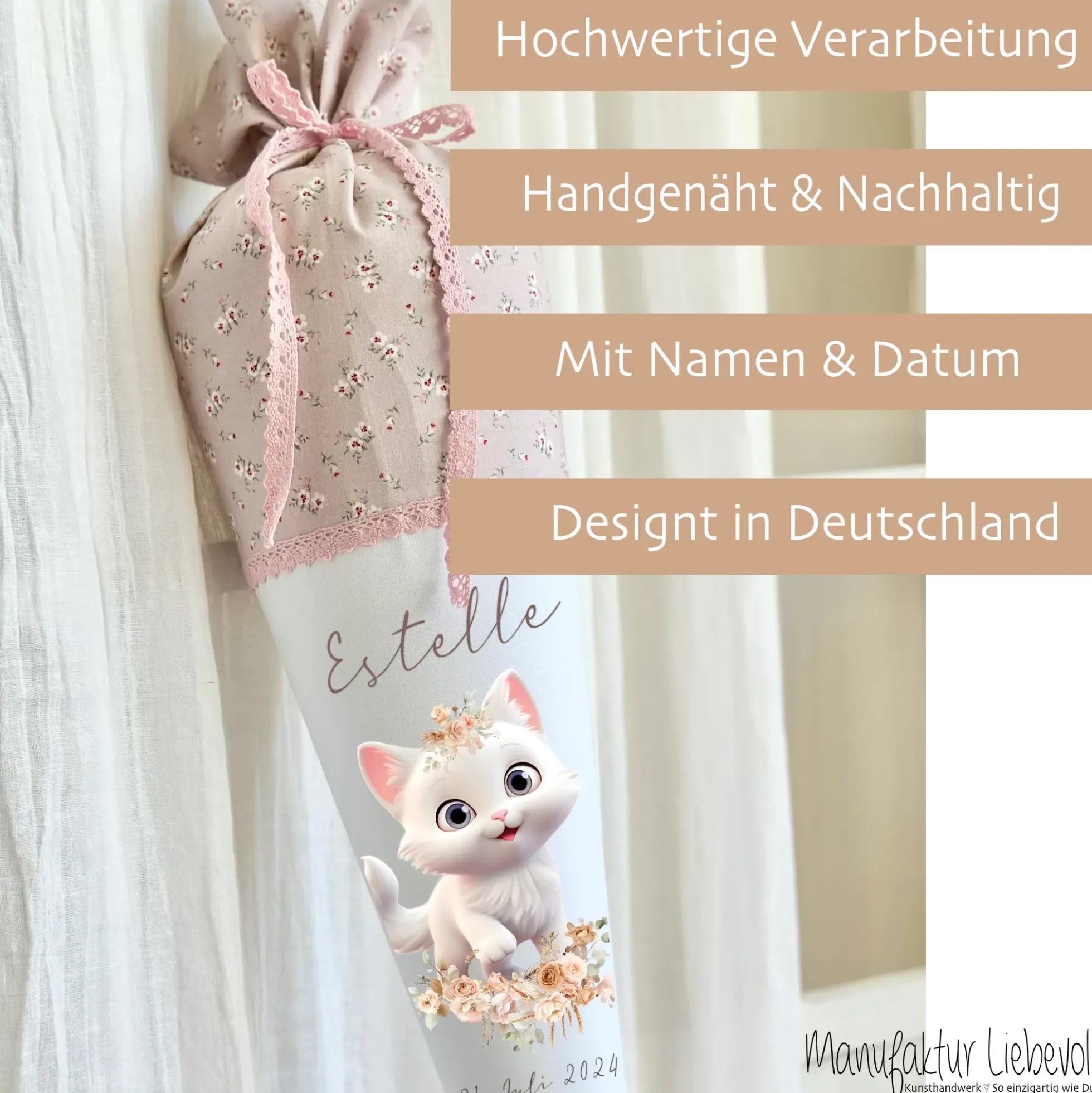 Schultüte Mädchen Personalisiert Schultüte Stoff Katze Zuckertüte Mädchen Schultüte Einschulung