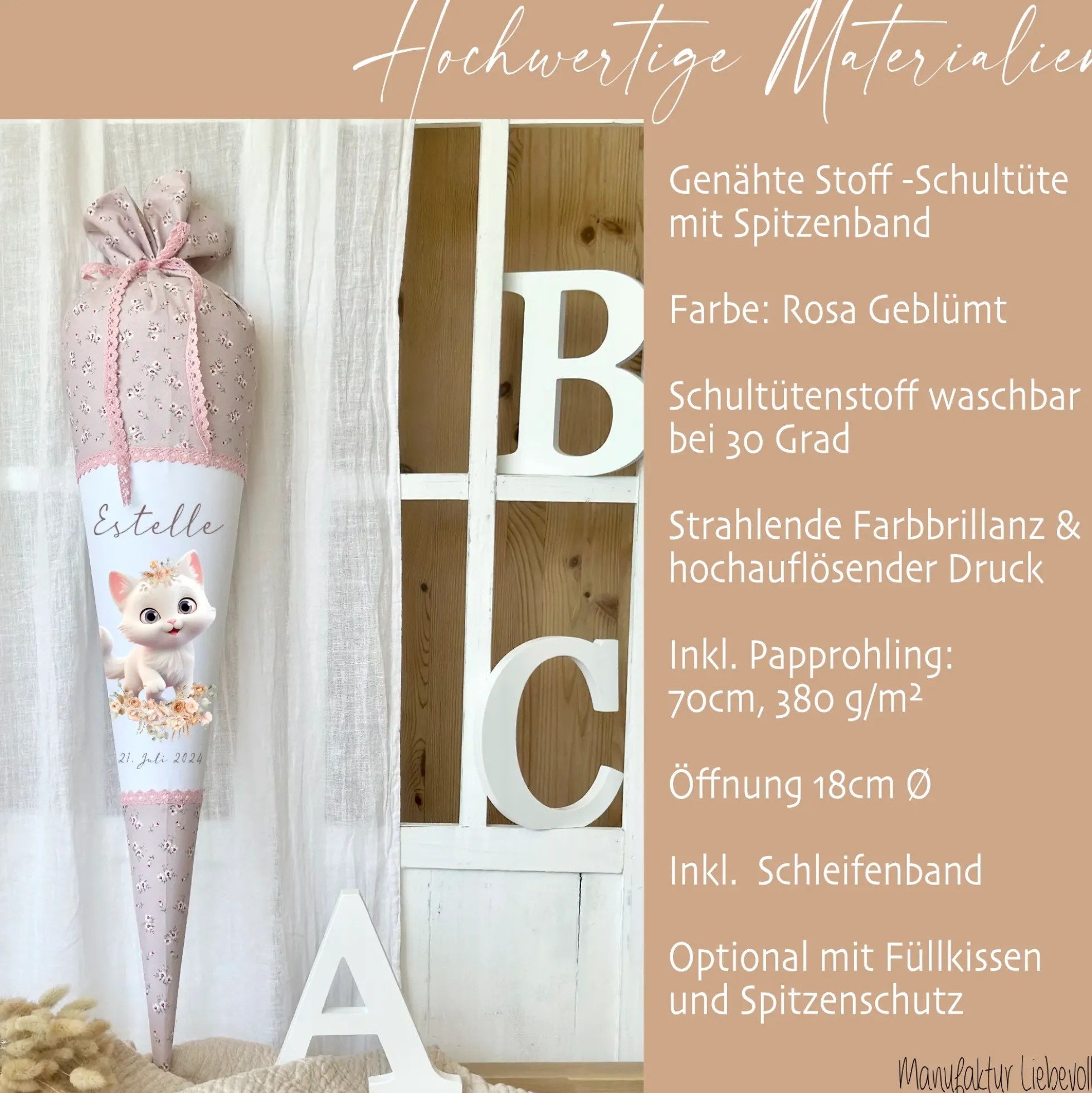 Schultüte Mädchen Personalisiert Schultüte Stoff Katze Zuckertüte Mädchen Schultüte Einschulung
