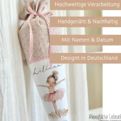 Schultüte Mädchen Personalisiert Schultüte Stoff Ballett Zuckertüte Mädchen Schultüte Tänzerin Einschulung Stoff Ballerina Schultüte