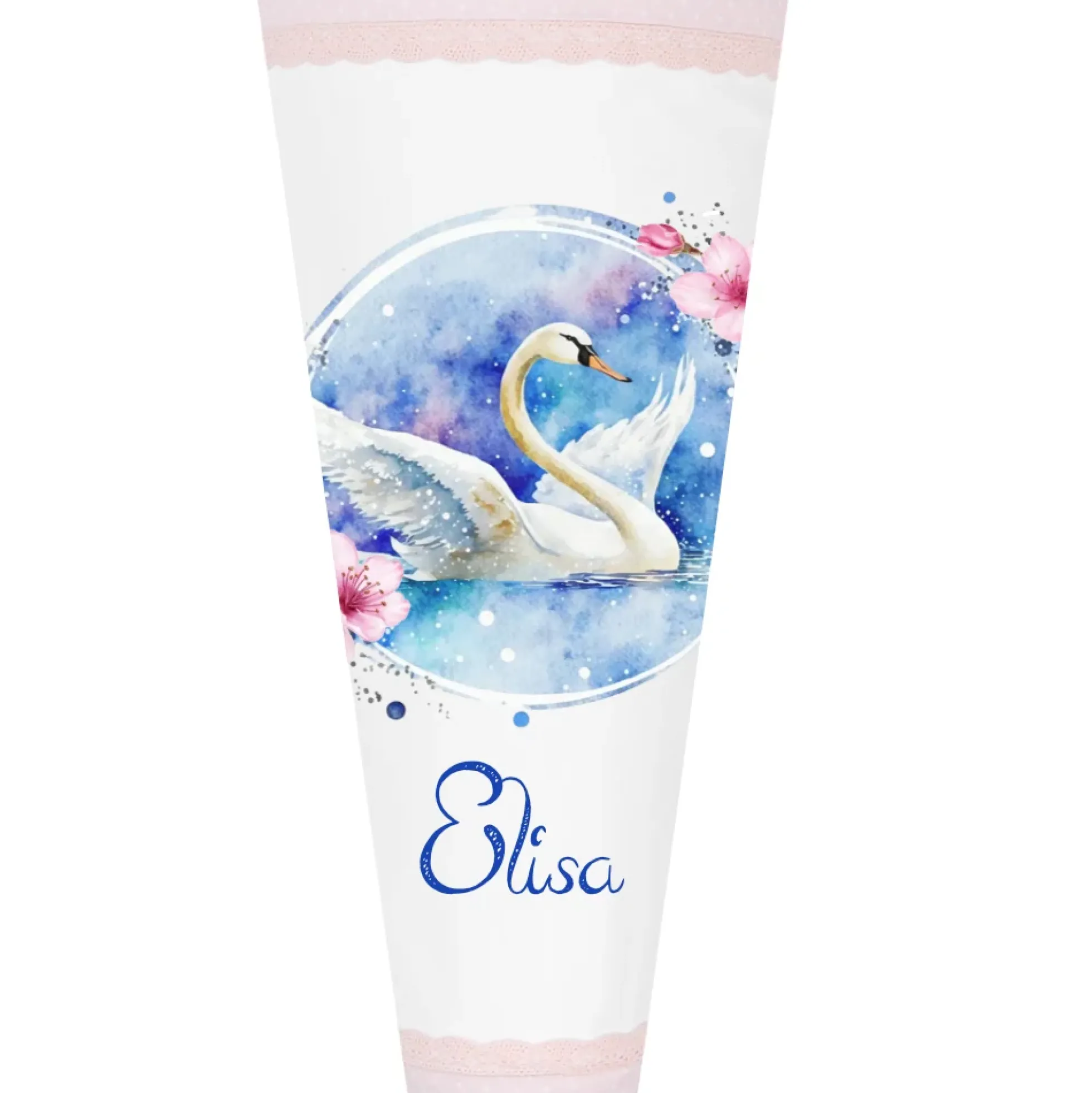 Schultüte "Schwan" aus Stoff | Personalisiert mit Namen und Datum für Mädchen | Optional mit Füllkissen und Spitzenschutz