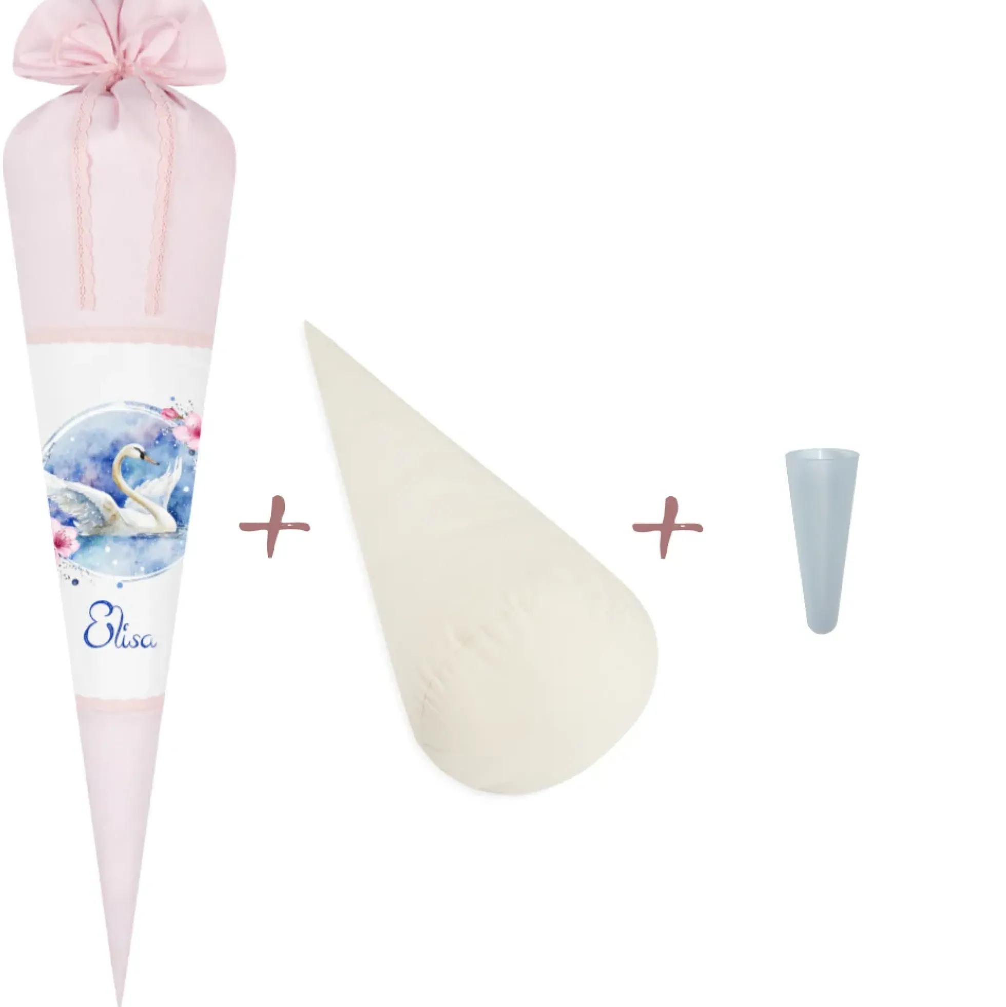Schultüte "Schwan" aus Stoff | Personalisiert mit Namen und Datum für Mädchen | Optional mit Füllkissen und Spitzenschutz