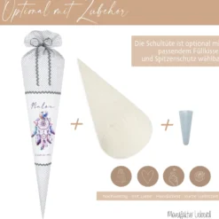 Schultüte Traumfänger Mädchen Name Personalisiert Blumen Boho Vintage Einschulungstüte Stoff Zuckertüte Datum 70 cm | Optional mit Füllkissen und Spitzenschutz
