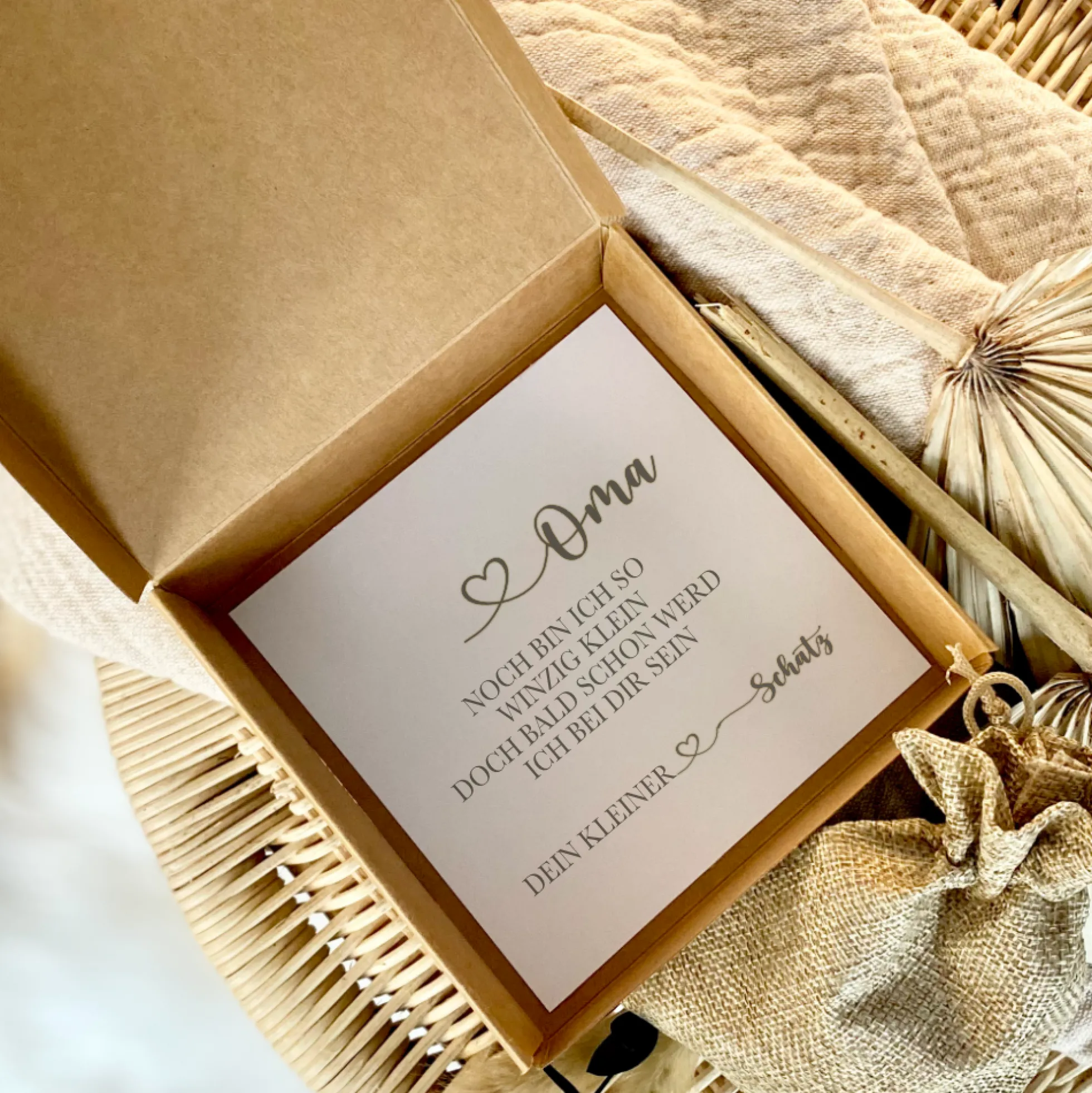 Schwangerschaft verkünden, Geschenkschachtel für Papa Oma Tante Onkel Opa, Geschenkbox mit Karte und Spruch zur Schwangerschaftsverkündung