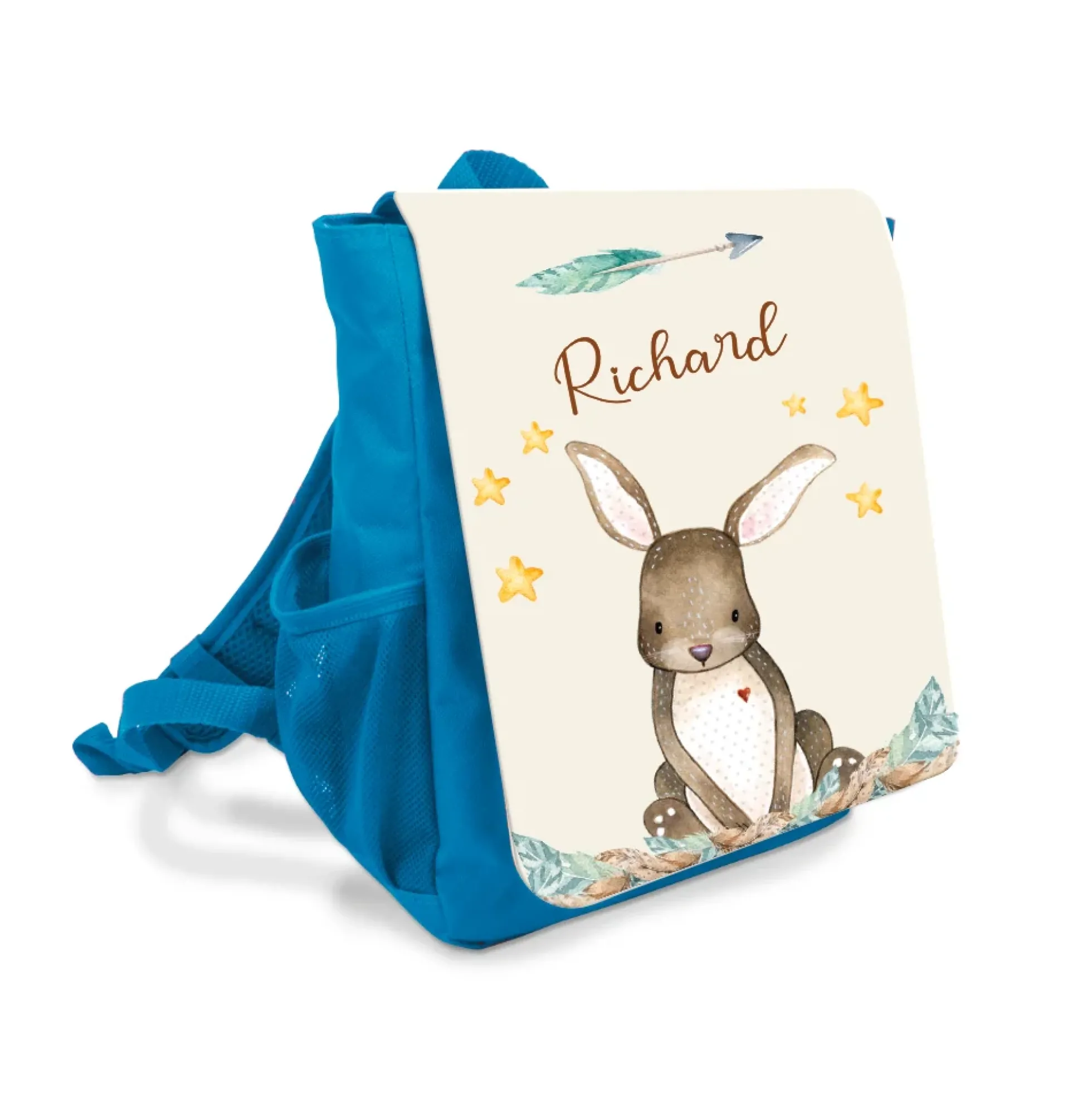 Süßer Kinderrucksack Tiermotiv Hase mit Namen | personalisierter blauer Rucksack für Mädchen und Jungen für die Kita | Kindergartenrucksack als tolles Geschenk für Kitakinder von 2-6 Jahre