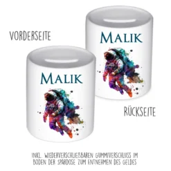Spardose "Astronaut" mit Namen für Jungen | Geschenk für Kinder Teenager | Personalisiertes Geldgeschenk I Geschenkidee zum Geburtstag | 10 Motive zur Auswahl