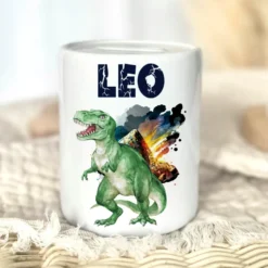 Spardose "Dino" mit Namen für Jungen | Geld Geschenk für Kinder | Personalisiertes Geldgeschenk T-Rex Spardose I Babygeschenk Jungen