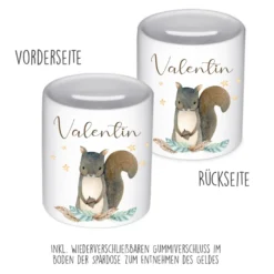 Spardose Eichhörnchen mit Namen für Kinder | Personalisiertes Geschenk für Mädchen u. Jungen | Originelles Geldgeschenk u. handgefertigte Geschenkidee | 11 Motive zur Auswahl