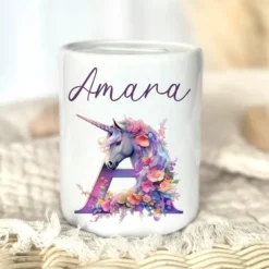 Spardose "Einhorn" mit Namen für Mädchen | Geld Geschenk für Kinder | Personalisiertes Geldgeschenk Pferde Motiv I Babygeschenk Mädchen