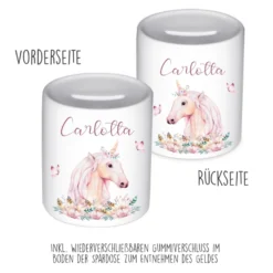 Spardose Einhorn mit Namen für Mädchen | Personalisiertes Geschenk für Kinder | Originelles Geldgeschenk u. handgefertigte Geschenkidee | 11 Motive zur Auswahl