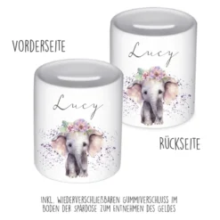 Spardose "Elefant" mit Namen für Mädchen | Geschenk für Kinder | Personalisiertes Geldgeschenk I Geschenkidee zum Geburtstag | 10 Motive zur Auswahl