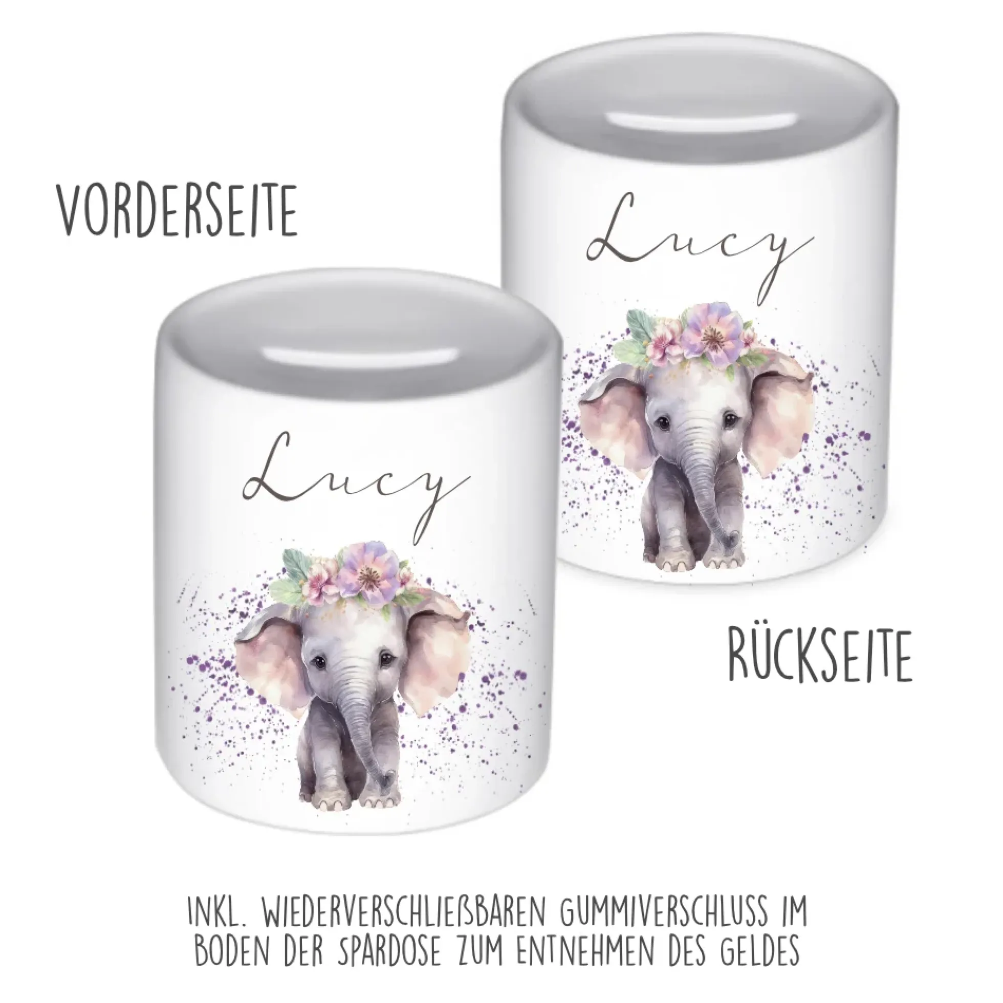 Spardose "Elefant" mit Namen für Mädchen | Geschenk für Kinder | Personalisiertes Geldgeschenk I Geschenkidee zum Geburtstag | 10 Motive zur Auswahl