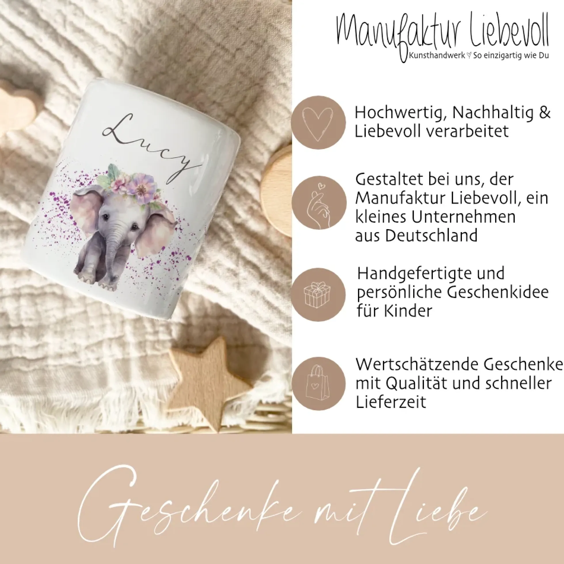 Spardose "Elefant" mit Namen für Mädchen | Geschenk für Kinder | Personalisiertes Geldgeschenk I Geschenkidee zum Geburtstag | 10 Motive zur Auswahl