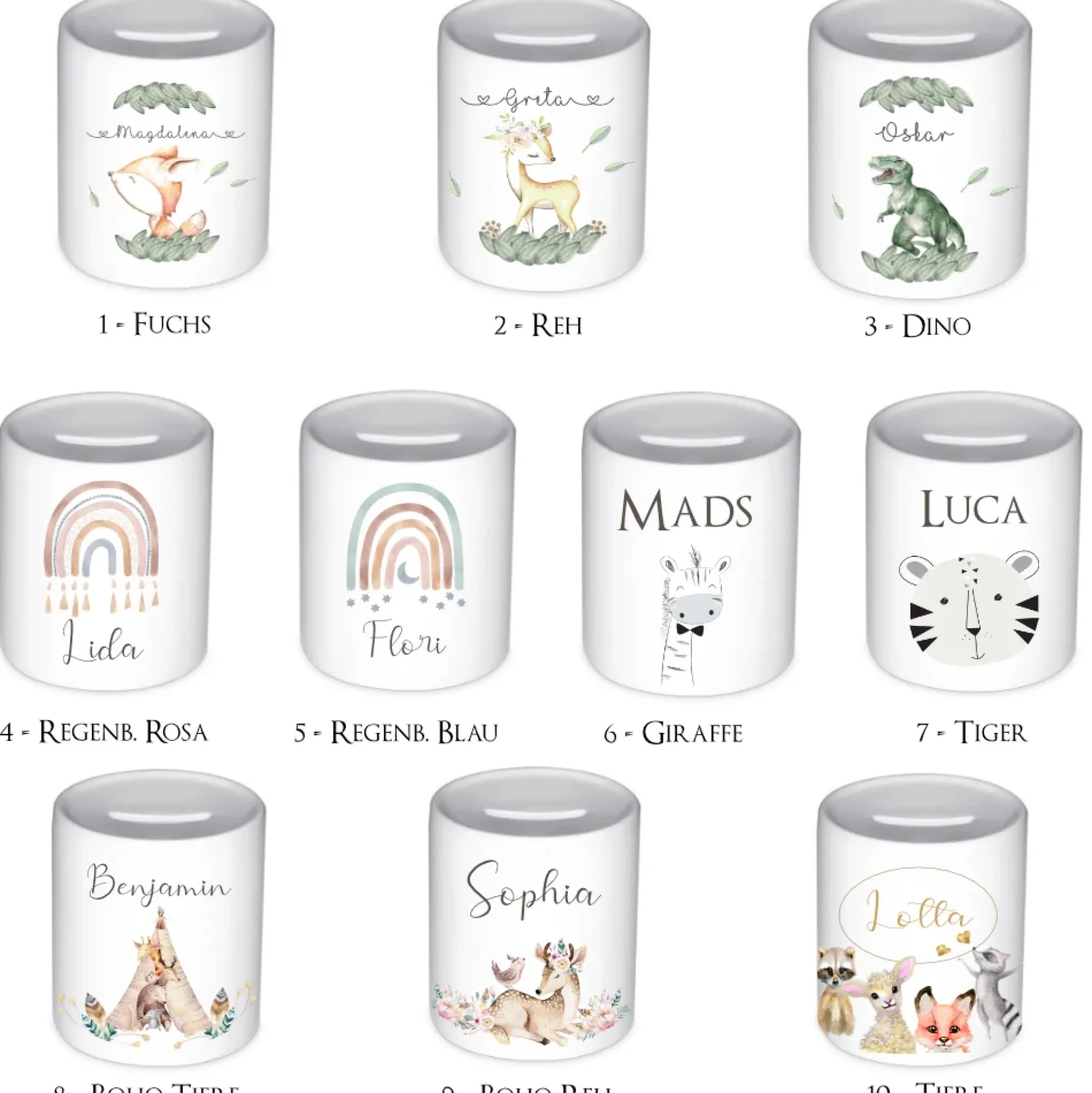 Spardose für Kinder mit Namen | Personalisiertes Geschenk für Mädchen u. Jungen | Originelles Geldgeschenk u. handgefertigte Geschenkidee | 10 Motive zur Auswahl