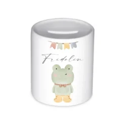 Spardose Frosch - Personalisierte Kinderspardose aus Keramik mit dem Namen des Kindes