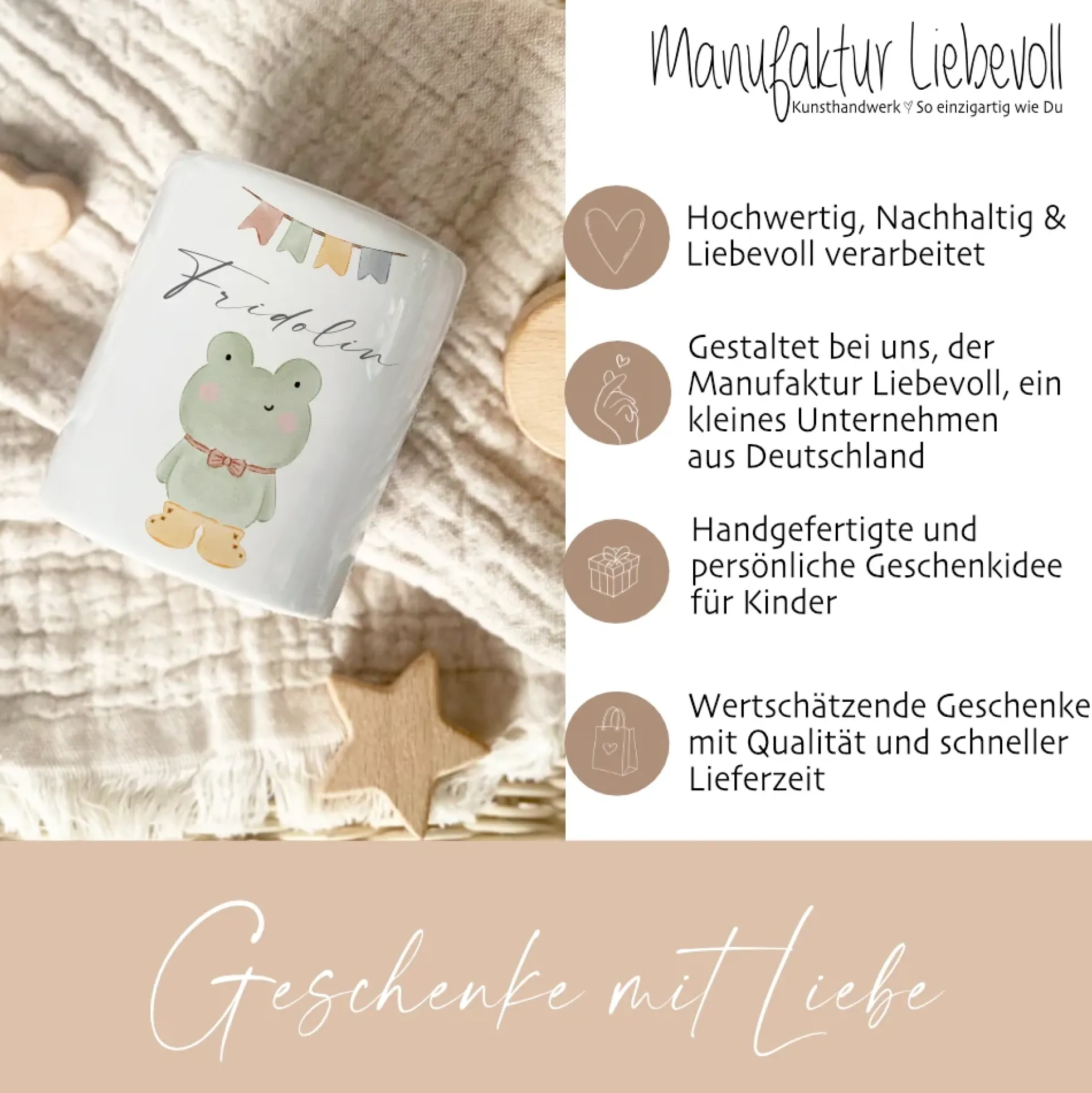 Spardose Frosch - Personalisierte Kinderspardose aus Keramik mit dem Namen des Kindes