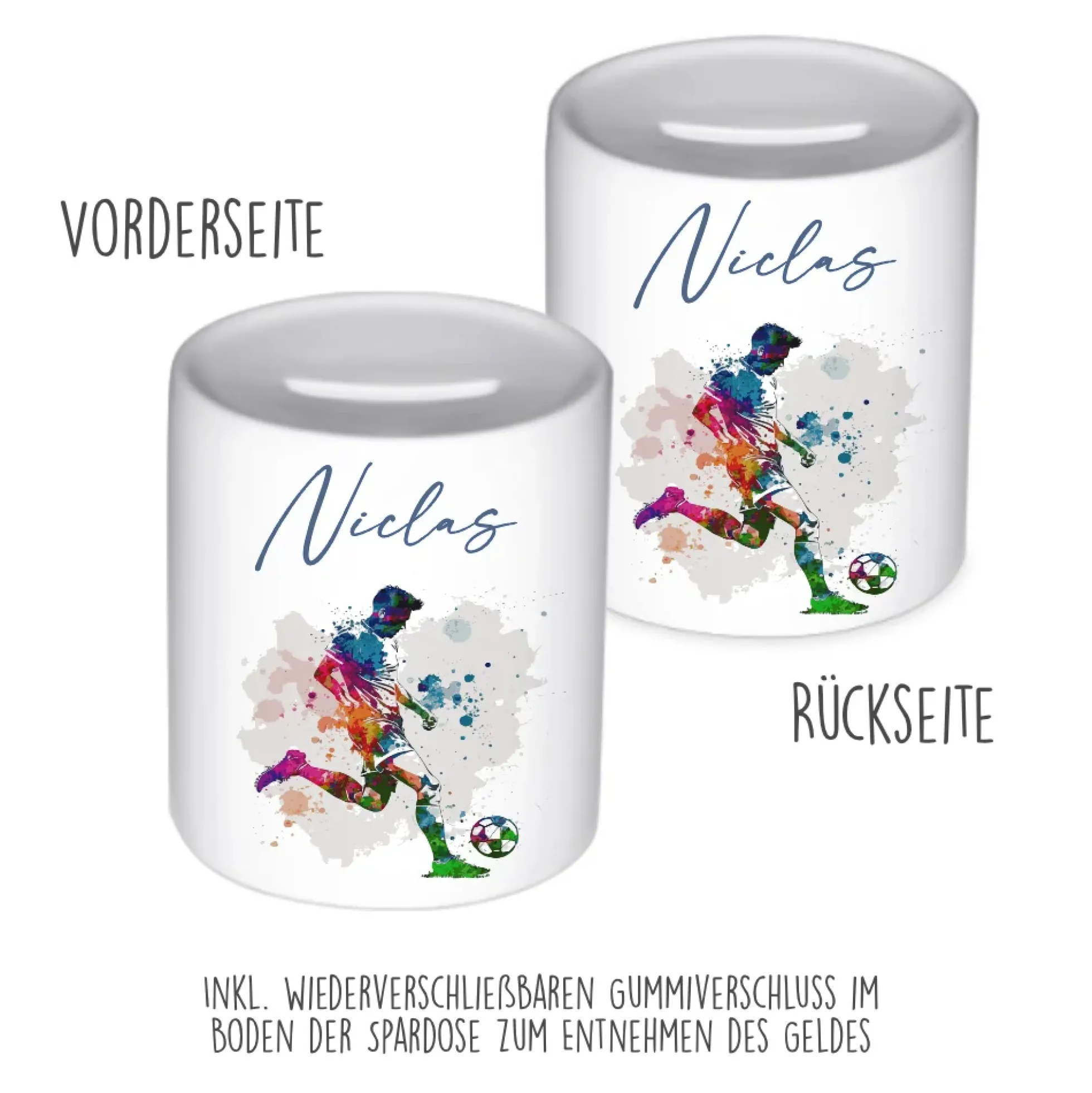 Spardose "Fußball" mit Namen für Jungen | Geschenk für Kinder Teenager | Personalisiertes Geldgeschenk I Geschenkidee zum Geburtstag | 10 Motive zur Auswahl