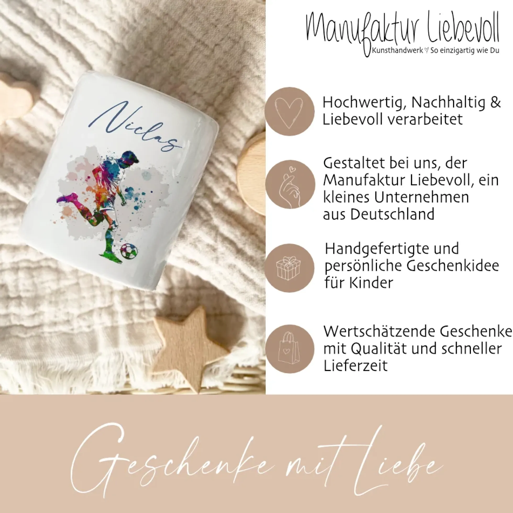 Spardose "Fußball" mit Namen für Jungen | Geschenk für Kinder Teenager | Personalisiertes Geldgeschenk I Geschenkidee zum Geburtstag | 10 Motive zur Auswahl