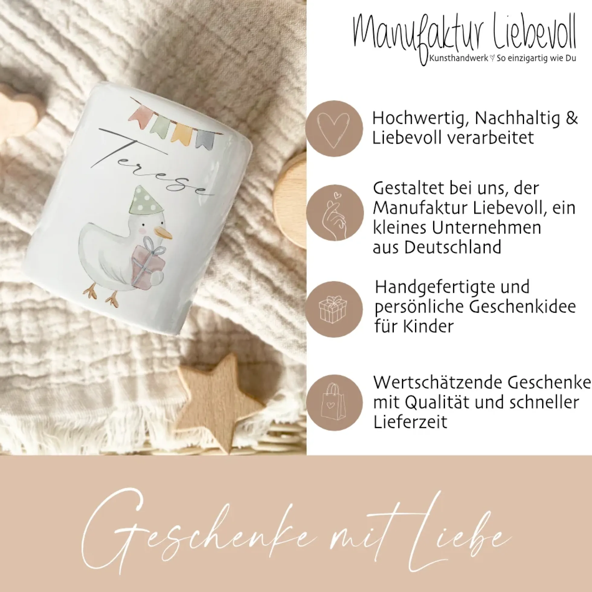 Spardose Gans - Personalisierte Sparbüchse aus Keramik