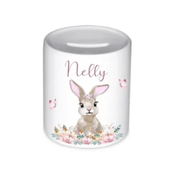 Spardose Hase mit Namen für Kinder | Personalisiertes Geschenk für Mädchen | Originelles Geldgeschenk u. handgefertigte Geschenkidee | 11 Motive zur Auswahl