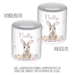 Spardose Hase mit Namen für Kinder | Personalisiertes Geschenk für Mädchen | Originelles Geldgeschenk u. handgefertigte Geschenkidee | 11 Motive zur Auswahl