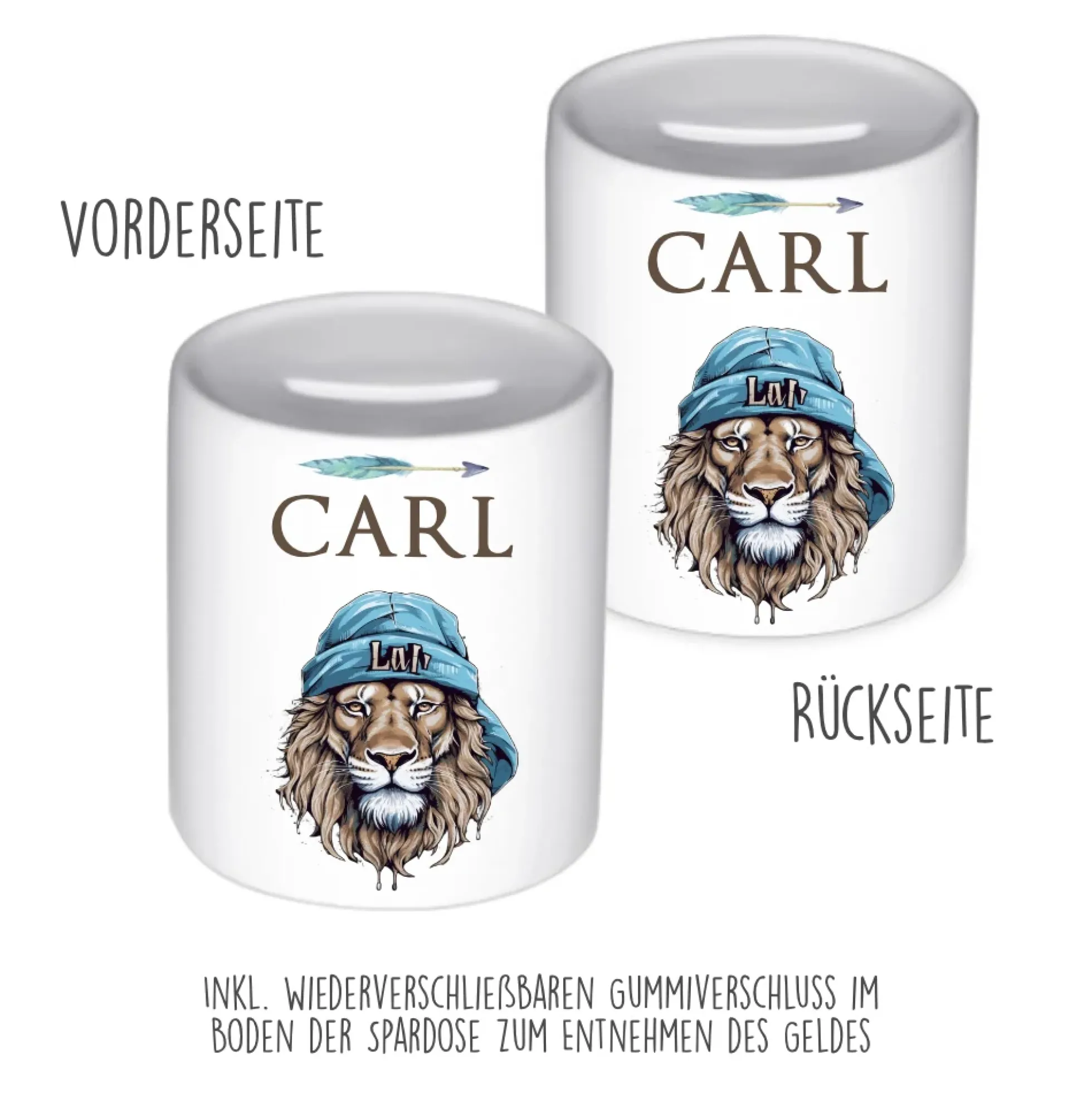 Spardose "Löwe" mit Namen für Jungen | Geschenk für Kinder Teenager | Personalisiertes Geldgeschenk I Geschenkidee zum Geburtstag | 10 Motive zur Auswahl