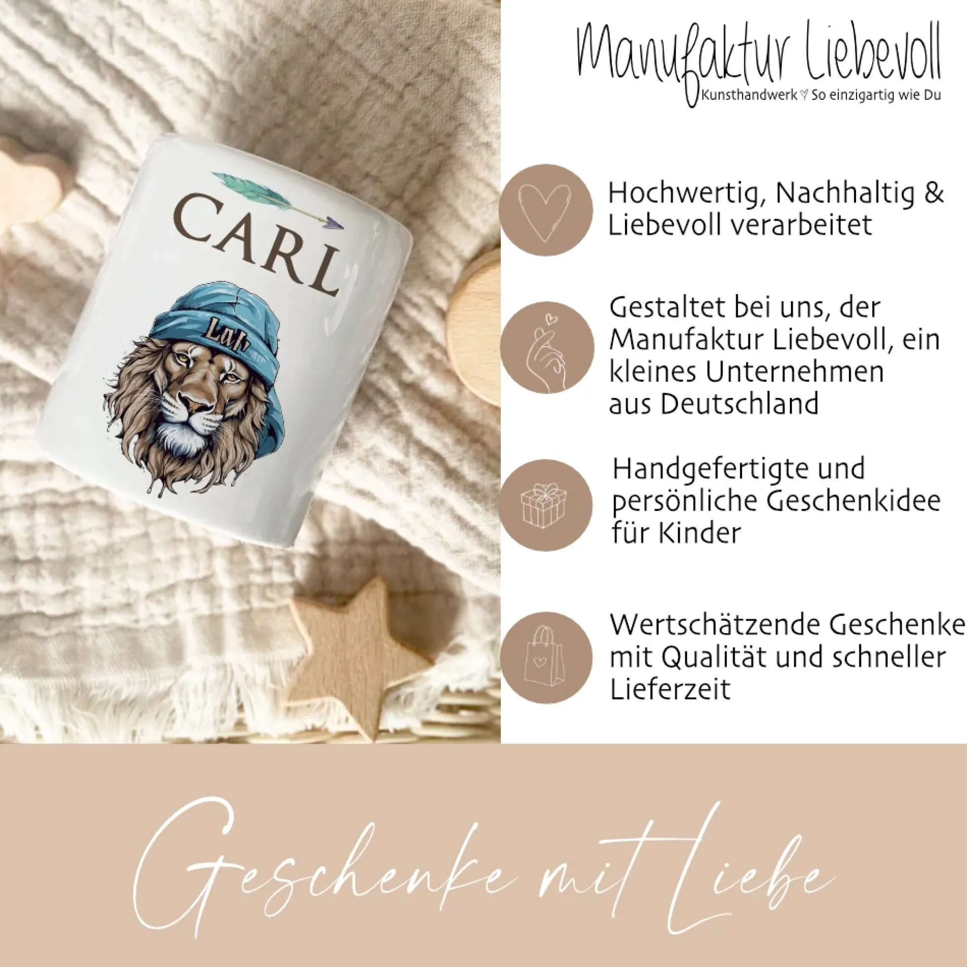 Spardose "Löwe" mit Namen für Jungen | Geschenk für Kinder Teenager | Personalisiertes Geldgeschenk I Geschenkidee zum Geburtstag | 10 Motive zur Auswahl