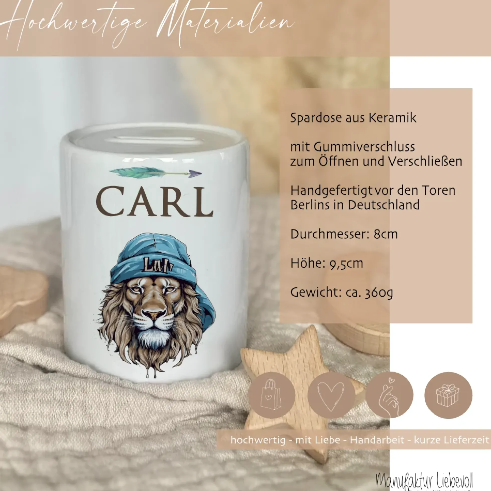 Spardose "Löwe" mit Namen für Jungen | Geschenk für Kinder Teenager | Personalisiertes Geldgeschenk I Geschenkidee zum Geburtstag | 10 Motive zur Auswahl