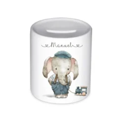 Spardose mit Elefant und Namen für Kinder | Personalisierte Kinderspardose aus Keramik für Mädchen und Jungen
