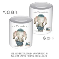Spardose mit Elefant und Namen für Kinder | Personalisierte Kinderspardose aus Keramik für Mädchen und Jungen