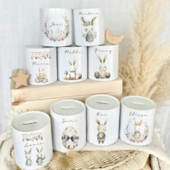 Spardose mit Namen für Kinder mit Ostermotiven