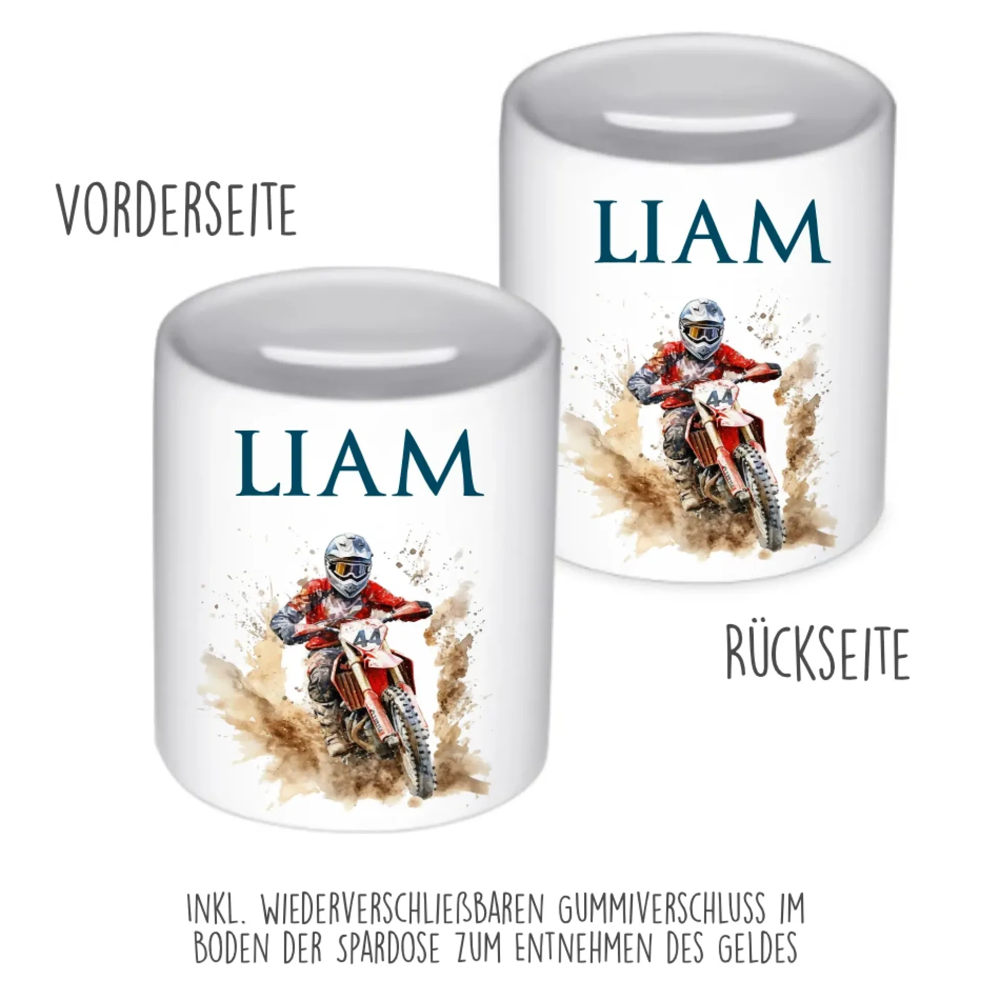 Spardose "Motorrad" mit Namen für Jungen | Geschenk für Kinder Teenager | Personalisiertes Geldgeschenk I Geschenkidee zum Geburtstag | 10 Motive zur Auswahl