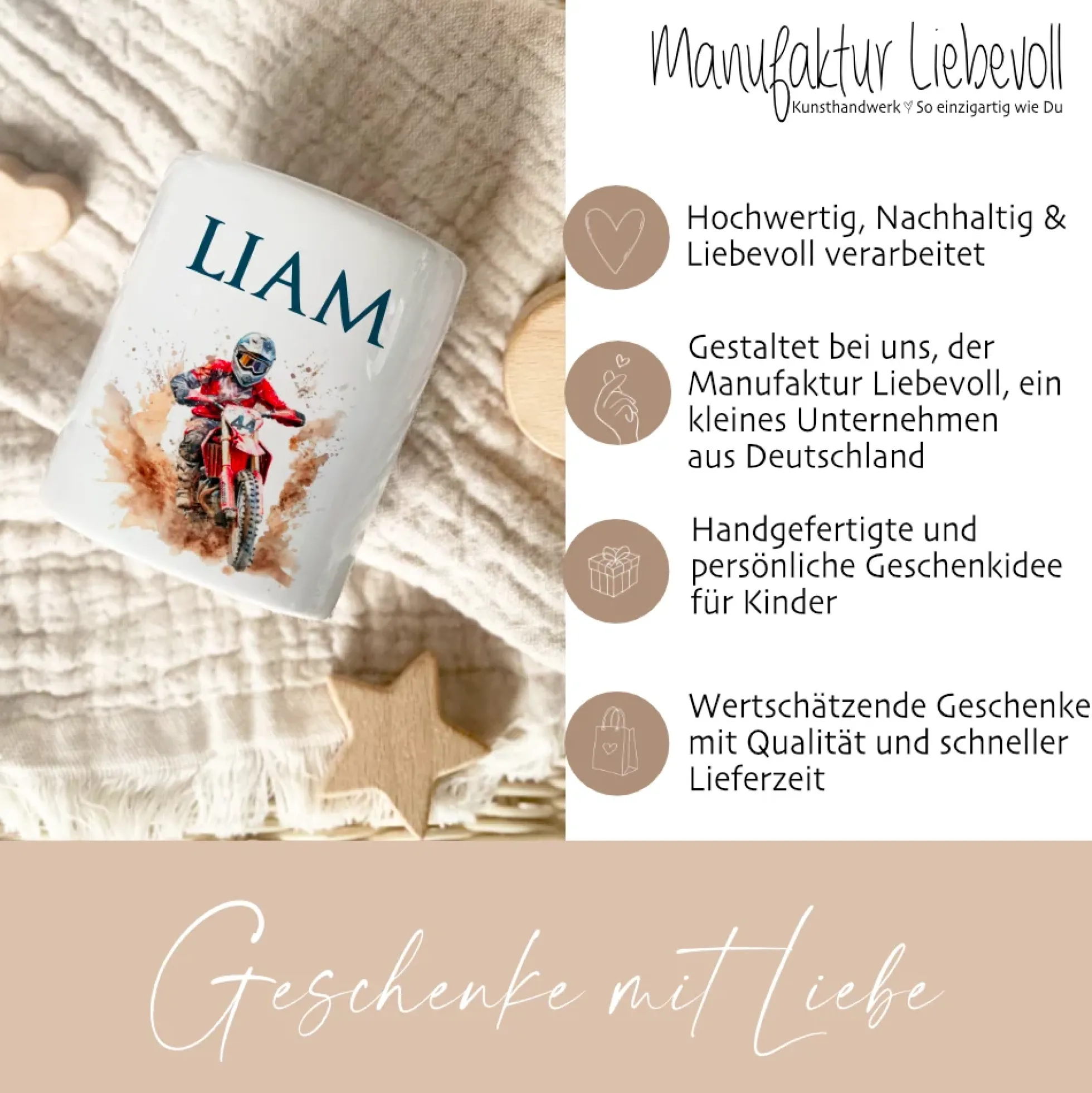 Spardose "Motorrad" mit Namen für Jungen | Geschenk für Kinder Teenager | Personalisiertes Geldgeschenk I Geschenkidee zum Geburtstag | 10 Motive zur Auswahl