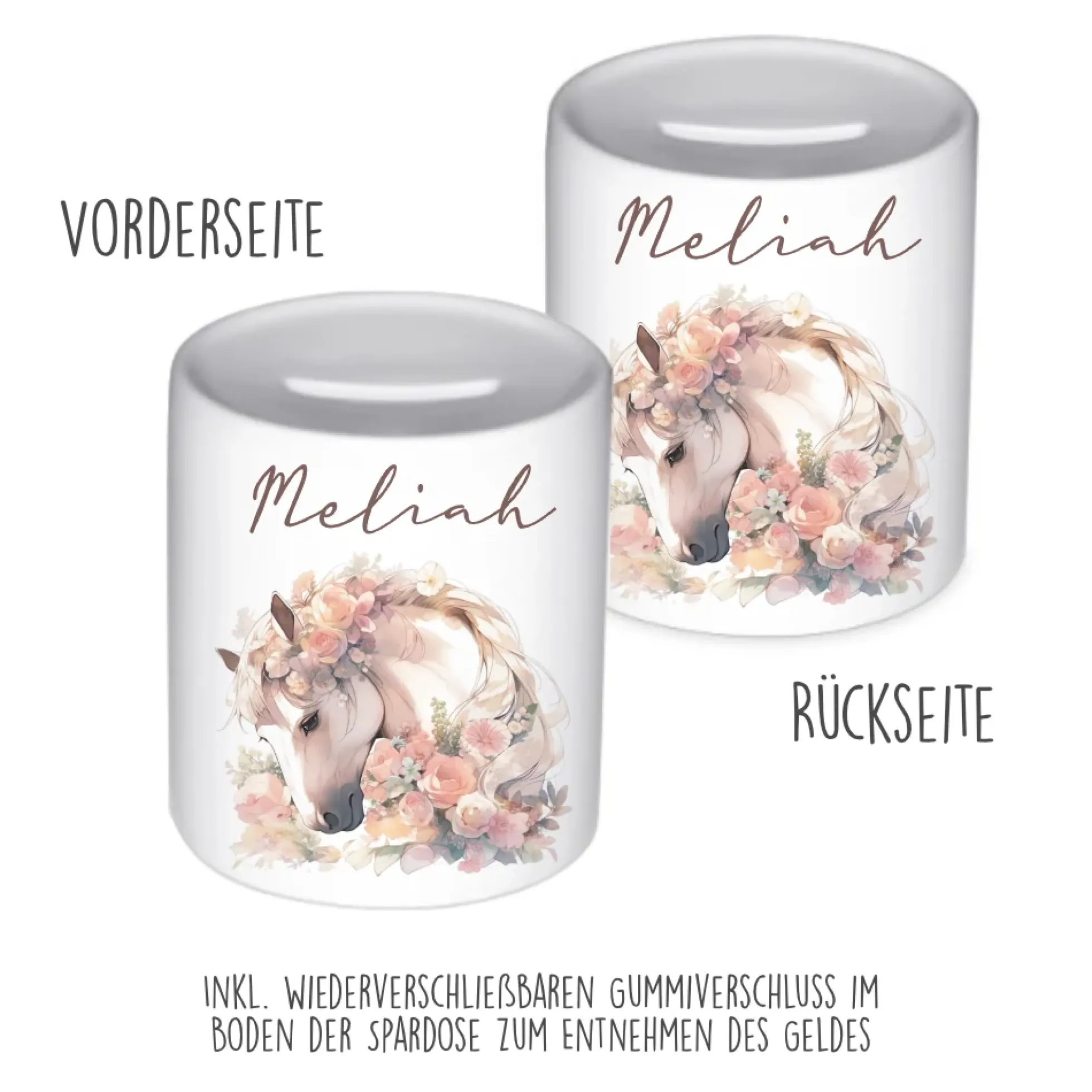Spardose "Pferd" mit Namen für Mädchen | Geschenk für Kinder | Personalisiertes Geldgeschenk I Geschenkidee zum Geburtstag | 10 Motive zur Auswahl
