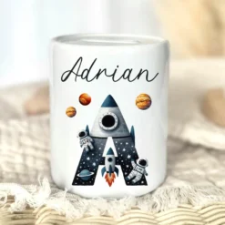 Spardose "Rakete" mit Namen für Jungen | Geld Geschenk für Kinder | Personalisiertes Geldgeschenk Weltall Spardose I Babygeschenk Jungen