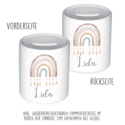 Spardose "Regenbogen" für Mädchen als Geschenk | Personalisierte Geschenkidee für Kinder | 10 Motive zur Auswahl