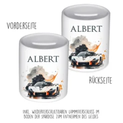 Spardose "Rennauto" mit Namen für Jungen | Geschenk für Kinder Teenager | Personalisiertes Geldgeschenk I Geschenkidee zum Geburtstag | 10 Motive zur Auswahl