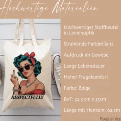 Stoffbeutel bedruckt, Motive: Cowgirl mit Boots, Respectfully, Thank u, next