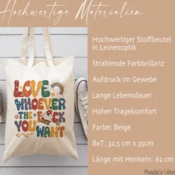Stoffbeutel Einkaufstasche Beutel bedruckt Love Kiss Mittelfinger Fuck Statement Beuteltasche Damen Frau Liebe