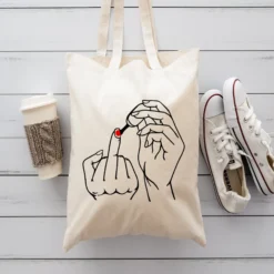 Stoffbeutel Einkaufstasche Beutel bedruckt Love Kiss Mittelfinger Fuck Statement Beuteltasche Damen Frau Liebe