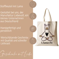 Stoffbeutel Lama Stofftasche Spruch Llamasté, Lächle... anspucken, Love ist Llamazing, No drama Llama