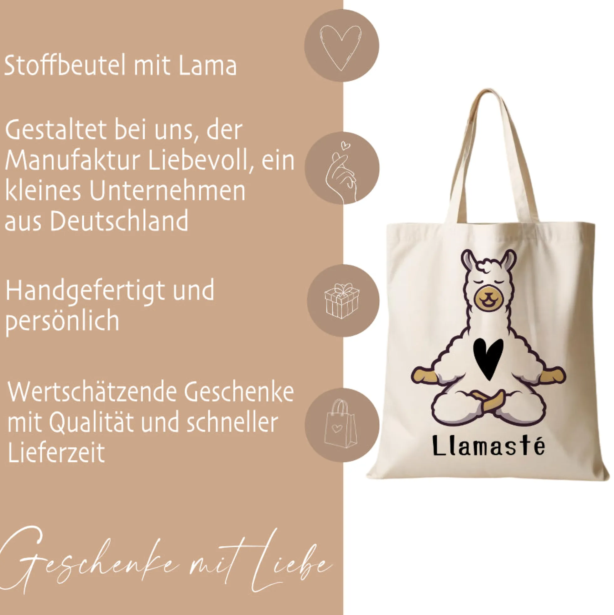 Stoffbeutel Lama Stofftasche Spruch Llamasté, Lächle... anspucken, Love ist Llamazing, No drama Llama