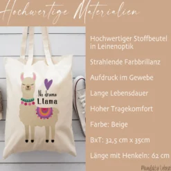 Stoffbeutel Lama Stofftasche Spruch Llamasté, Lächle... anspucken, Love ist Llamazing, No drama Llama