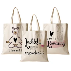 Stoffbeutel Lama Stofftasche Spruch Llamasté, Lächle... anspucken, Love ist Llamazing, No drama Llama