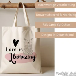 Stoffbeutel Lama Stofftasche Spruch Llamasté, Lächle... anspucken, Love ist Llamazing, No drama Llama